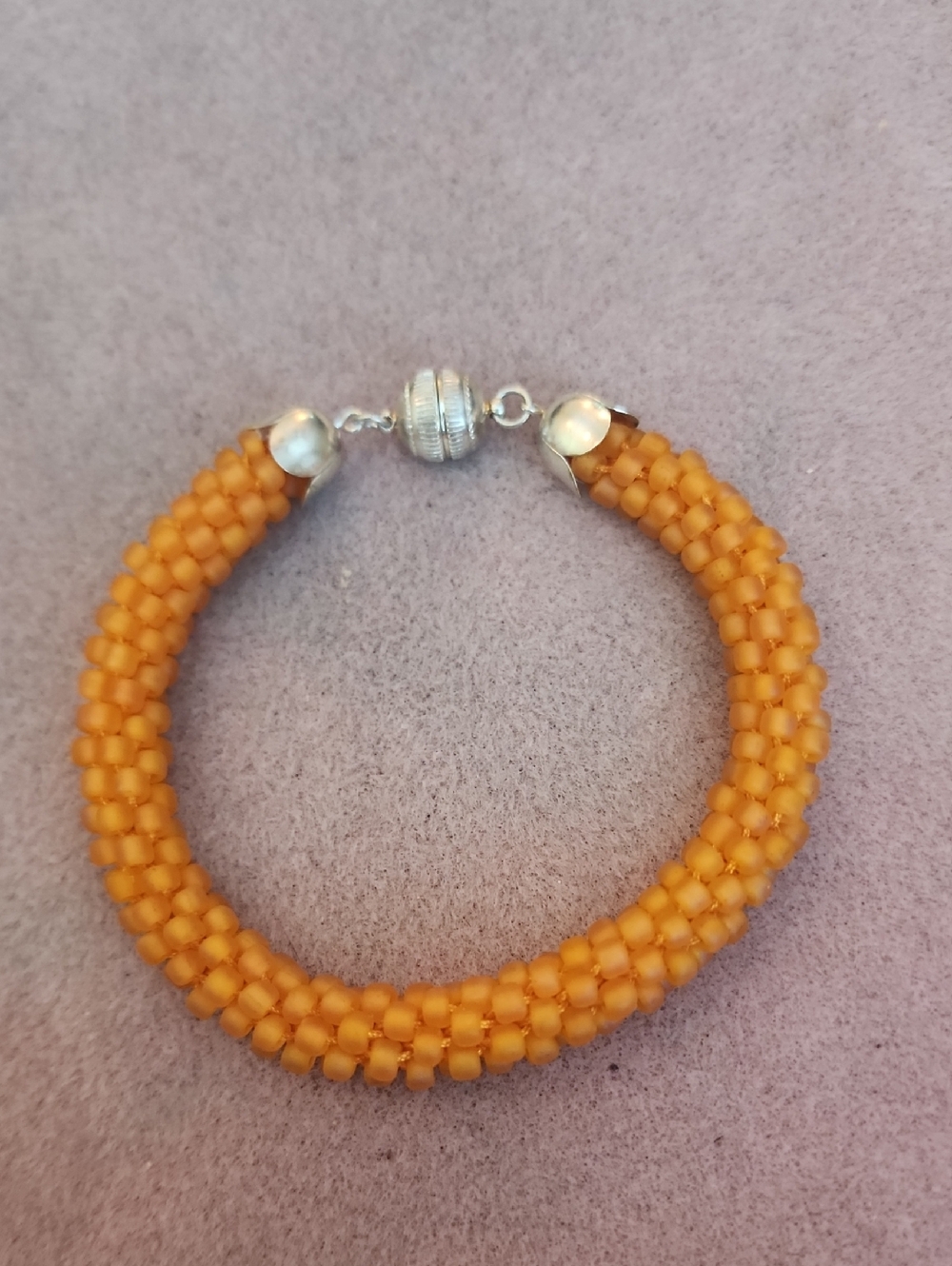 Kumihimo Orange Beaded Bracelet with Silver Magnetic Clasp Handmade Bangle